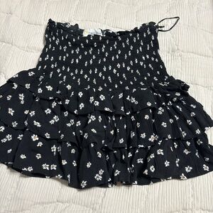 Floral Black Ruffled Skirt